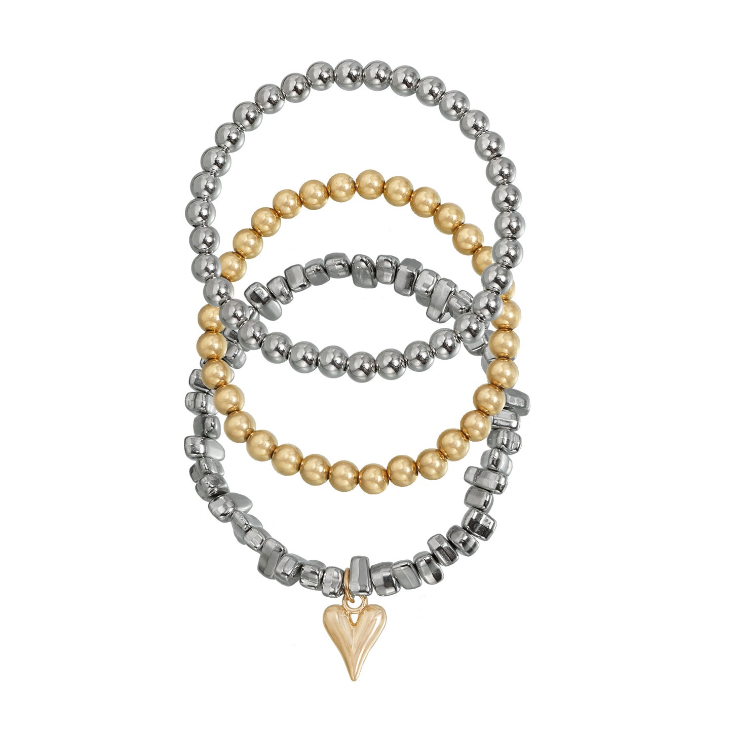 Geometric Heart Round Metal Resin Imitation Pearl Beaded Bracelet Plated