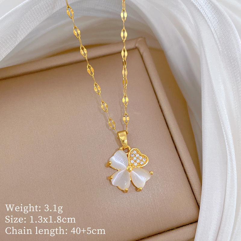 Minimalist Sweet Geometric Gold Plated Cubic Zirconia Inlay Titanium Steel Necklace for Unisex