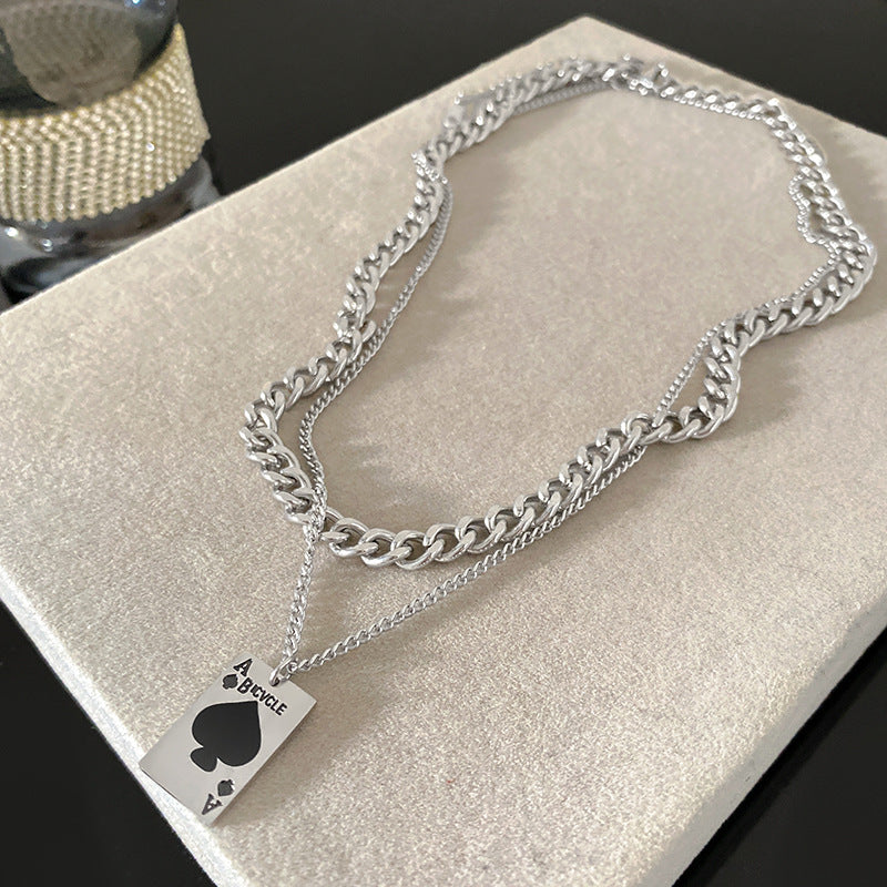 Vintage Hip-hop Geometric Letter Titanium Steel Plated Cuban Link Chain Necklace for Unisex
