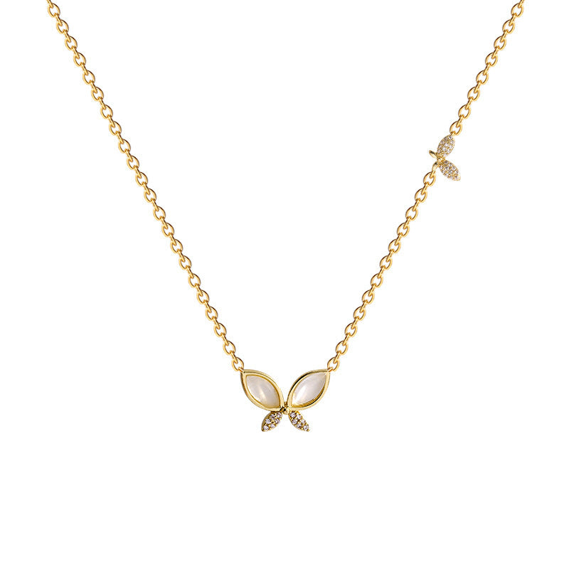 Deliziosa Collana con Ciondolo a Farfalla Minimalista da Donna in Acciaio al Titanio con Intarsio di Strass su Catena O