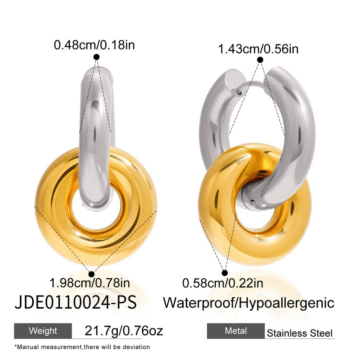 Orecchini a Cerchio Geometrici in Acciaio Inossidabile con Finitura Placcata da Donna Stile Lusso Minimalista