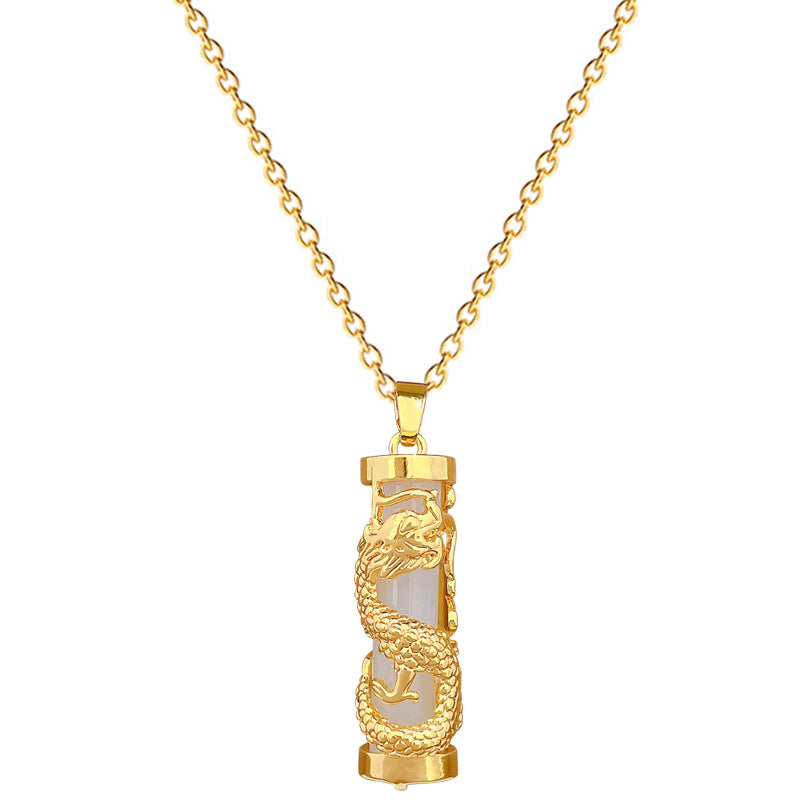 Collar con colgante de dragón estilo caricatura de acero inoxidable con incrustaciones de pedrería para mujeres y hombres, delicada cadena para clavícula