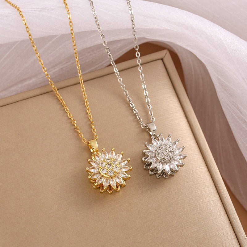 Minimalist Sunflower Pendant Necklace in Titanium Steel with Plated Finish for Unisex Wear
