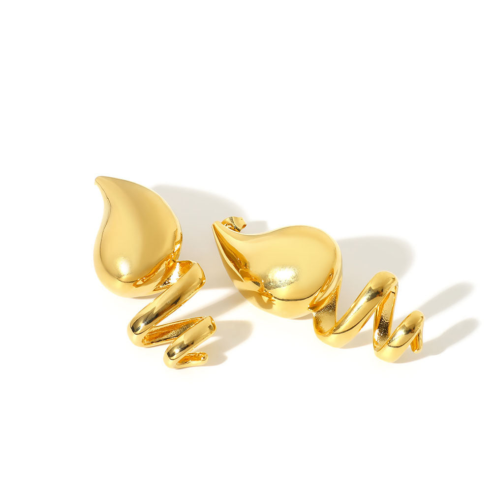 Irregular Geometric Stainless Steel Earrings with 18K Gold Plating for Women