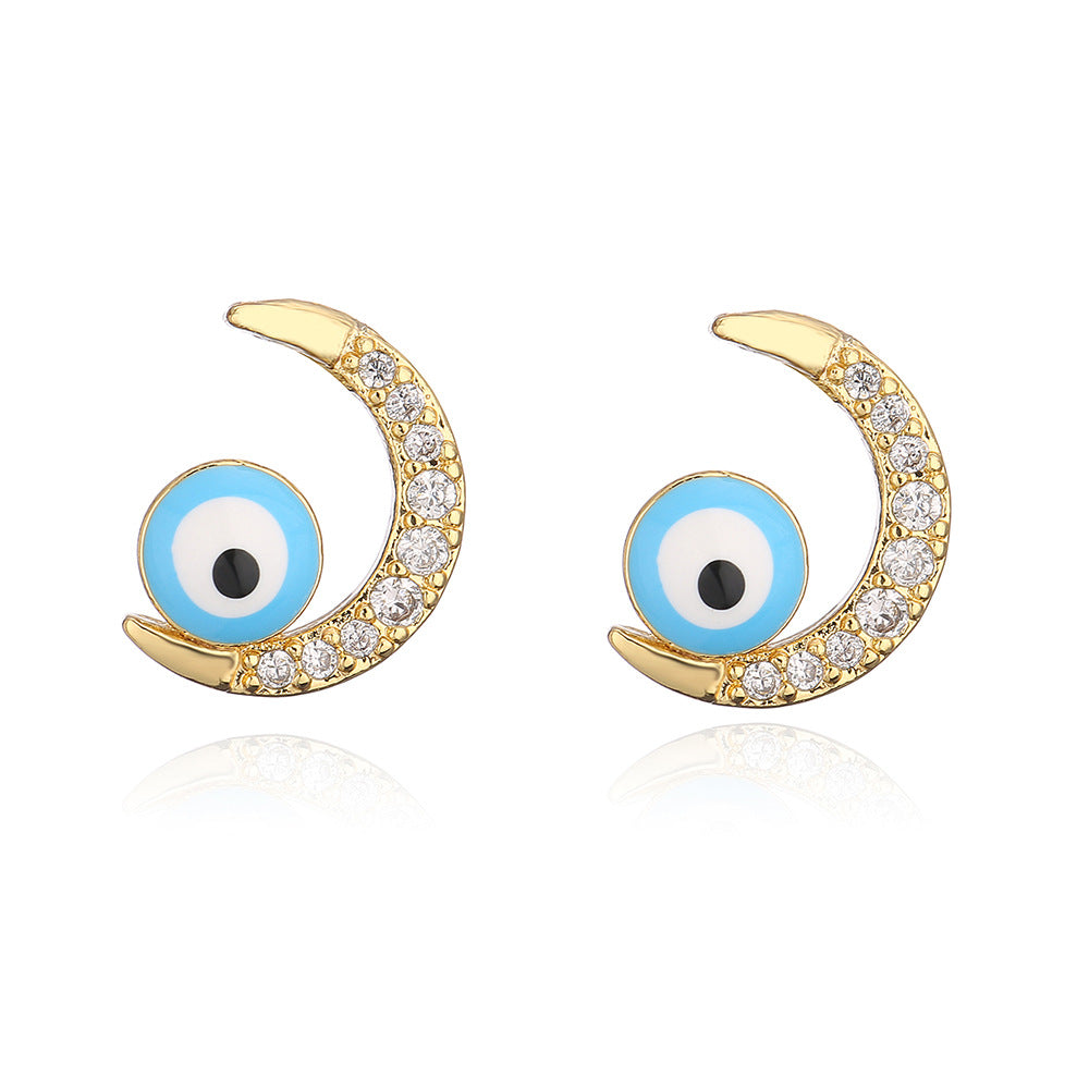 Cute Irregular Geometric Blue-Eye Stud Earrings for Women in Copper with INS-Inspired and Unique Personality Style