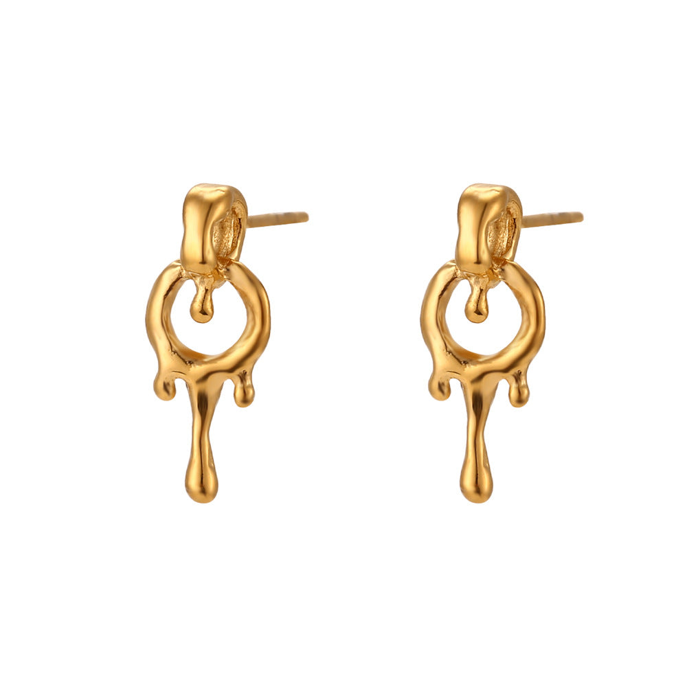 Minimalist Geometric Stainless Steel Plated 18K Gold Lava Ring Pendant Necklace for Women