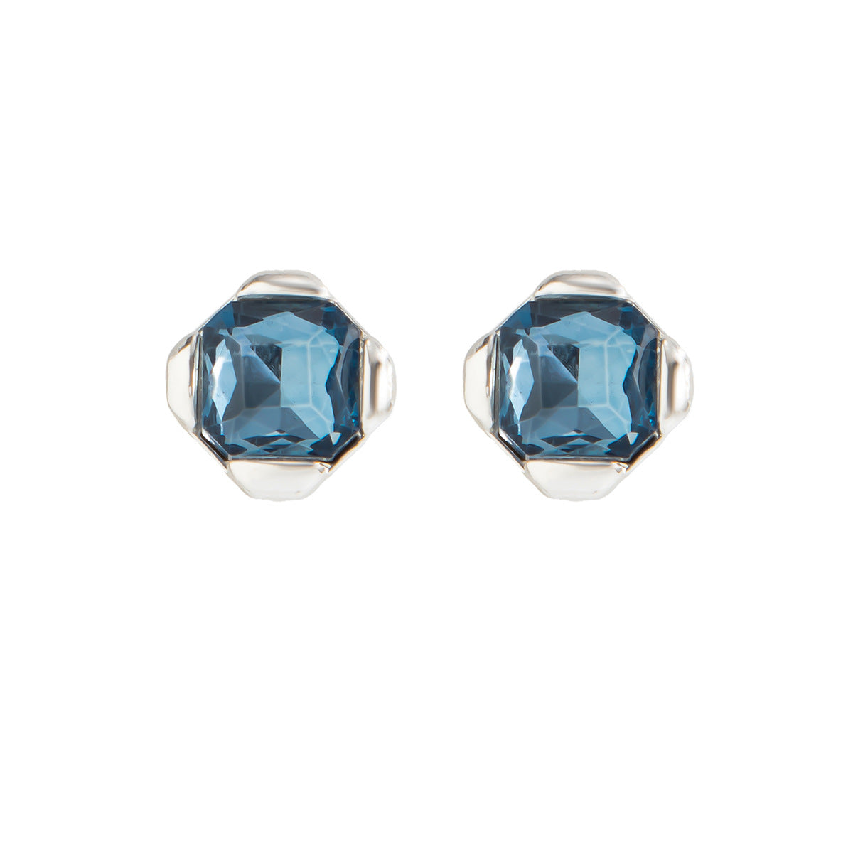 Elegant Square Geometric Zinc Alloy Plated Sapphire Stud Earrings for Women