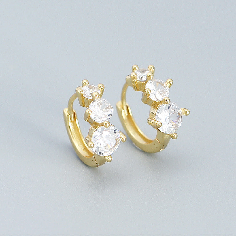 Eleganti orecchini a cerchio rotondi geometrici in argento sterling 925 con intarsio di zirconi cubici da donna