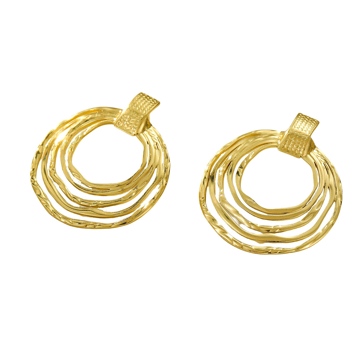 Orecchini da donna in acciaio inossidabile con cerchio geometrico vuoto, finitura placcata, stile vintage