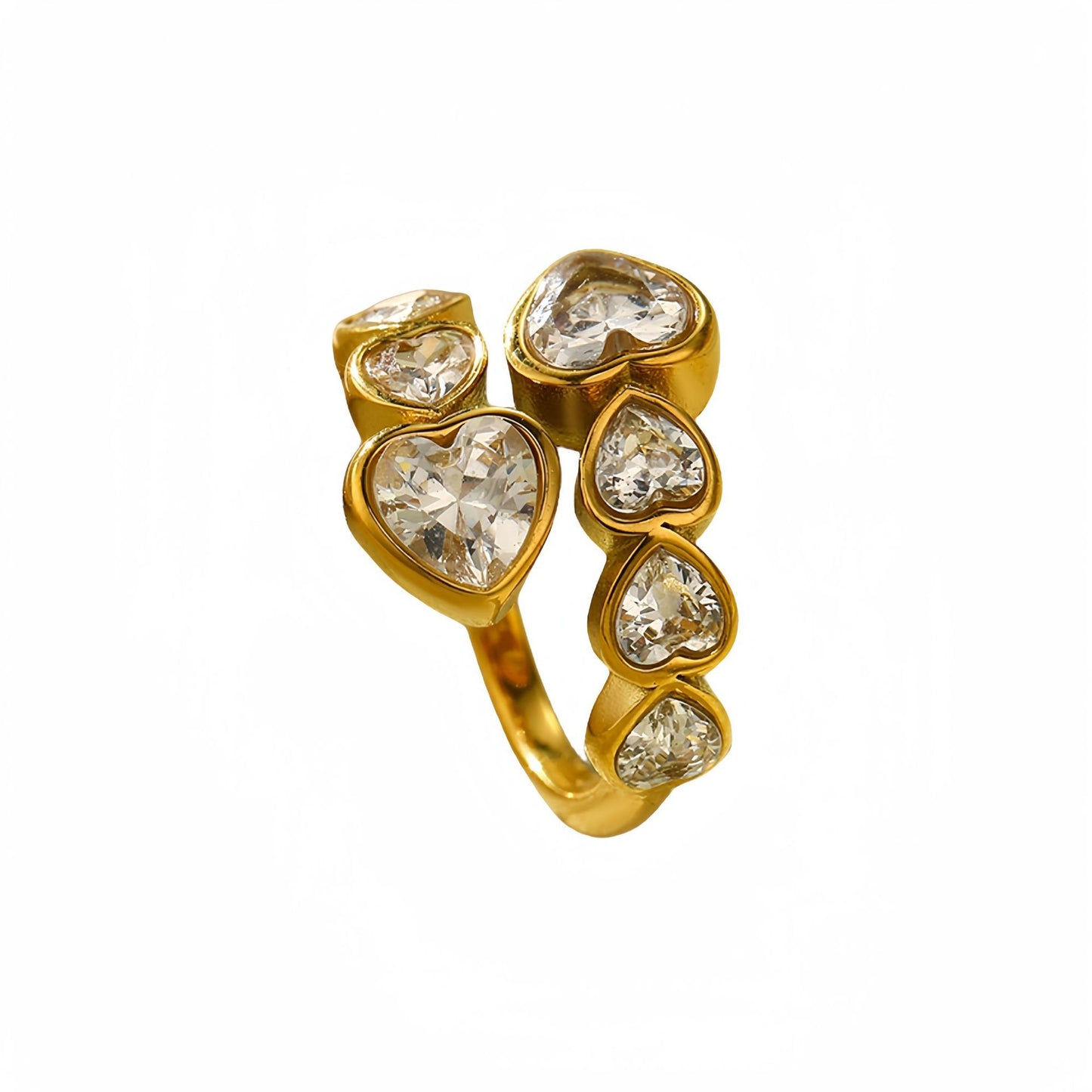 Anello da donna in acciaio al titanio a forma di cuore, stile lusso, con intarsio in zircone e finitura placcata