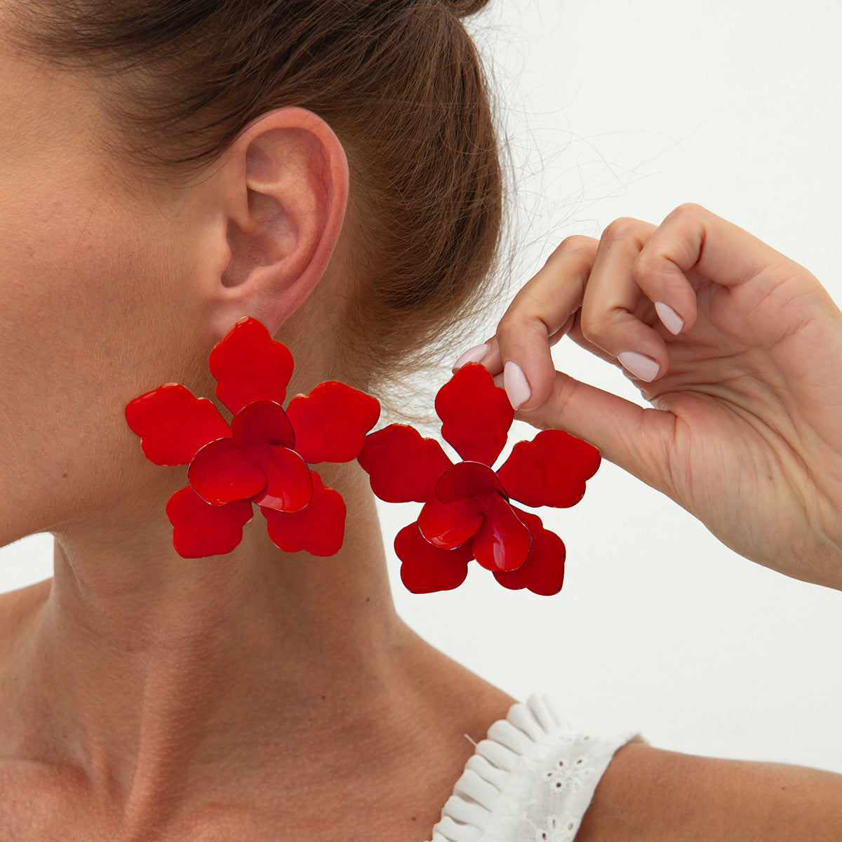 Aretes de esmalte floral exagerados para mujer con postes de acero inoxidable, paleta de colores vibrantes dopamina, joyería botánica inspirada en las vacaciones