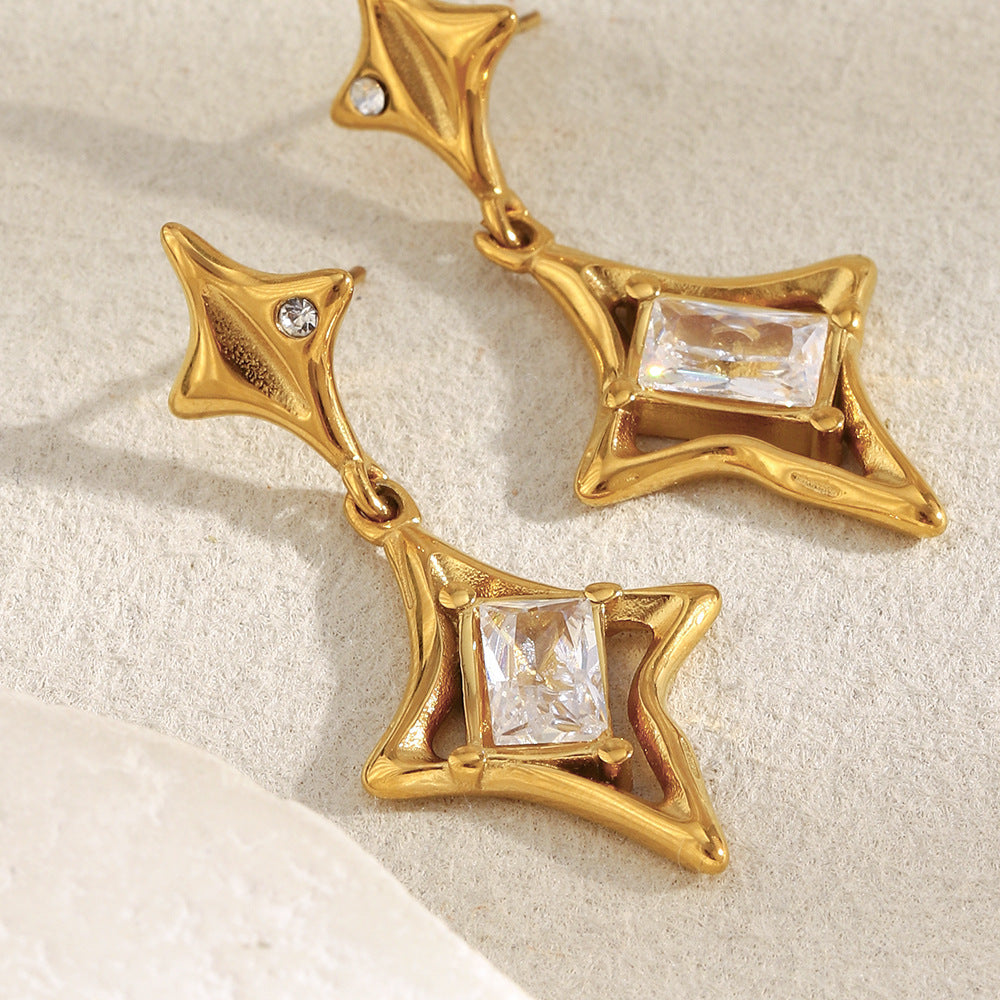 Orecchini a Stella Minimalisti in Acciaio Inossidabile Placcati Oro 18K da Donna