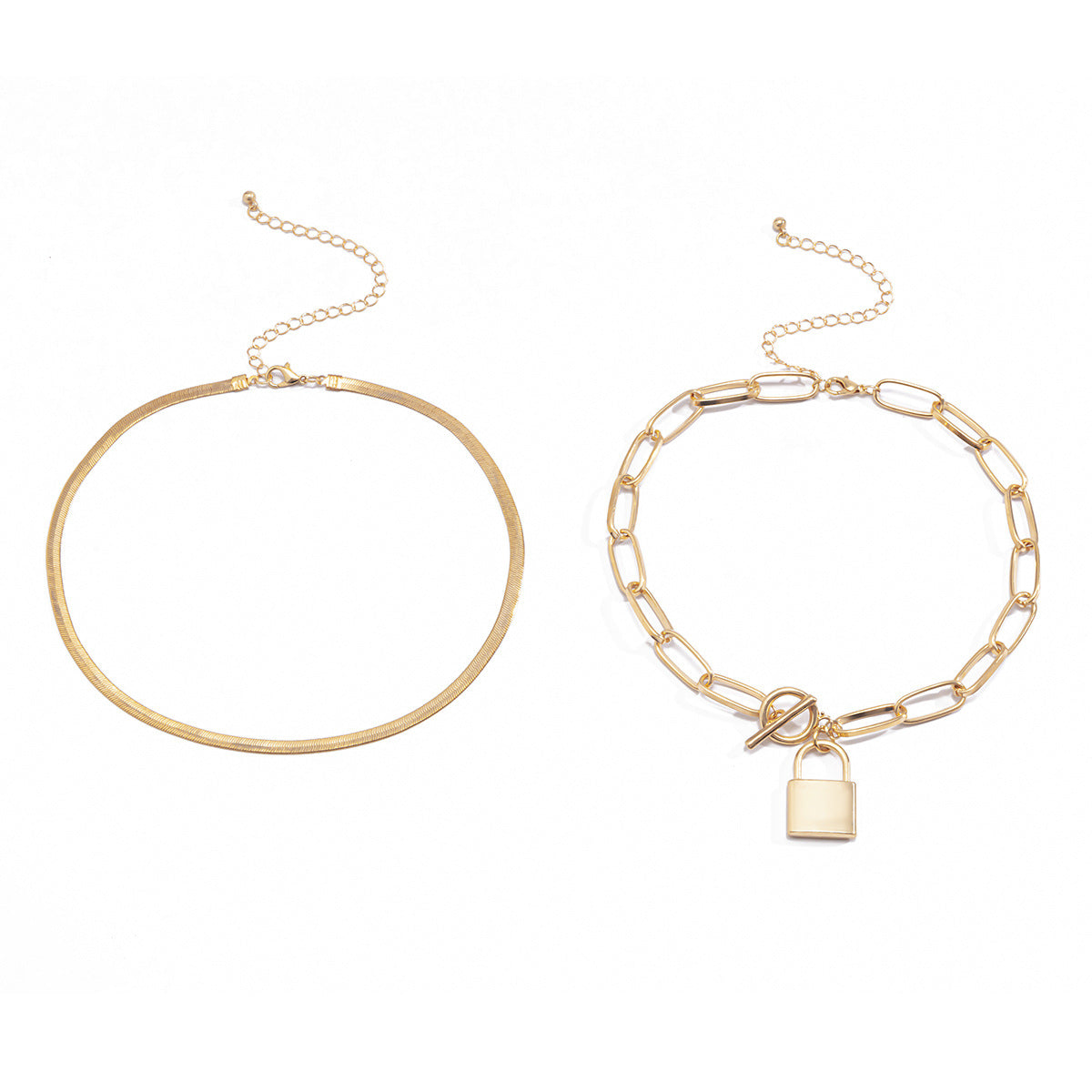 Minimalist Geometric Alloy Plated Snake Chain Necklace with OT Clasp for Women