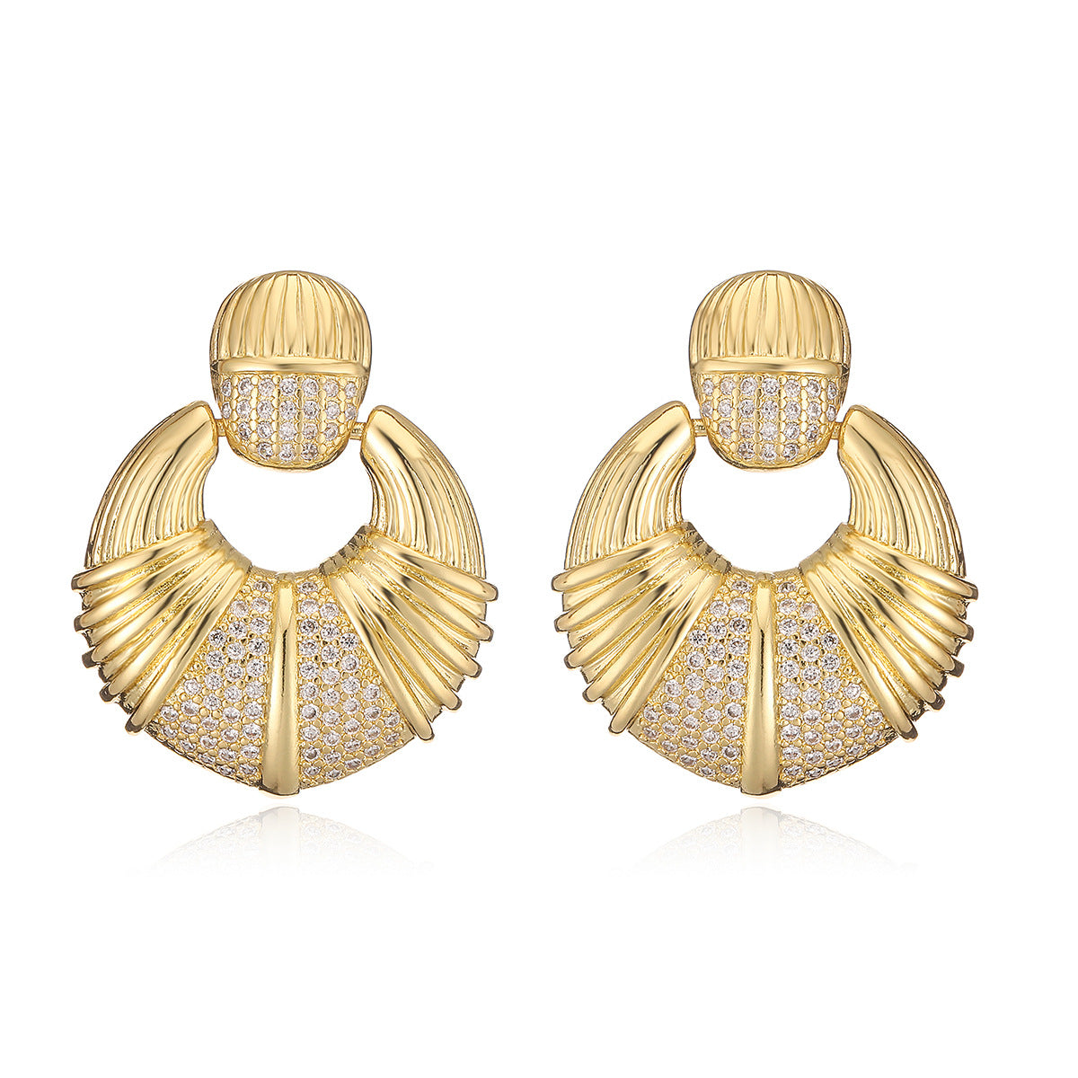 Minimalist Geometric Copper Earrings with 18K Gold Plating and Zircon Inlay for Women