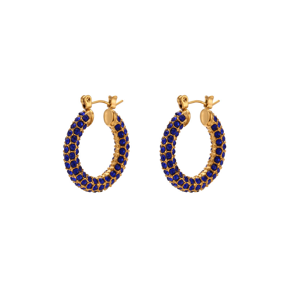 Orecchini a perno da donna minimalisti retrò geometrici in acciaio inossidabile placcato oro 18 carati con zirconi colorati