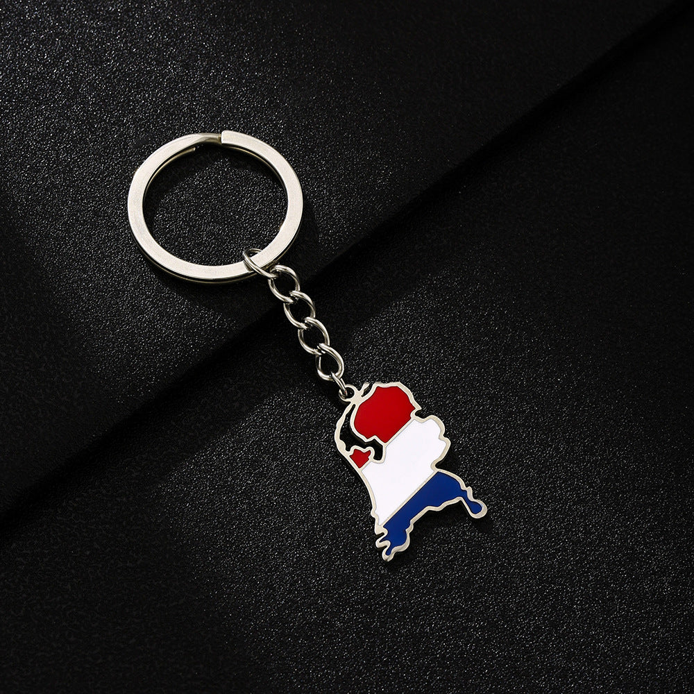 Portachiavi con Bandiera Olandese Smaltata in Acciaio Inox per Uomo e Donna, Accessorio Stile Etnico