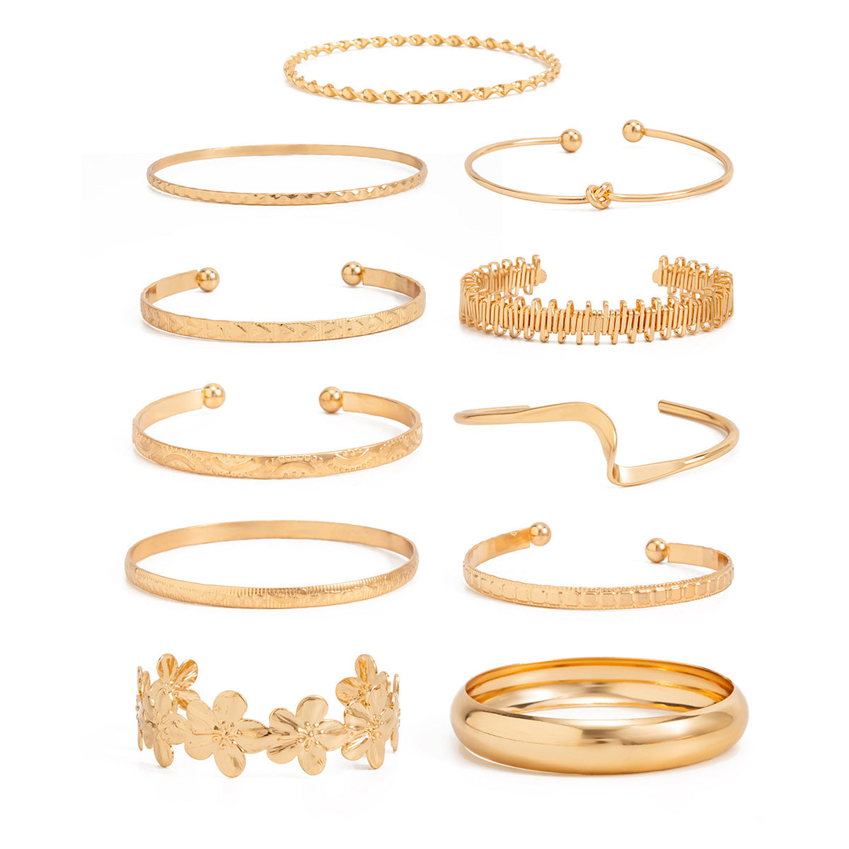 Geometric Twisted Striped Floral Open Cuff Bracelet Plated Iron Women's Fashion Jewelry