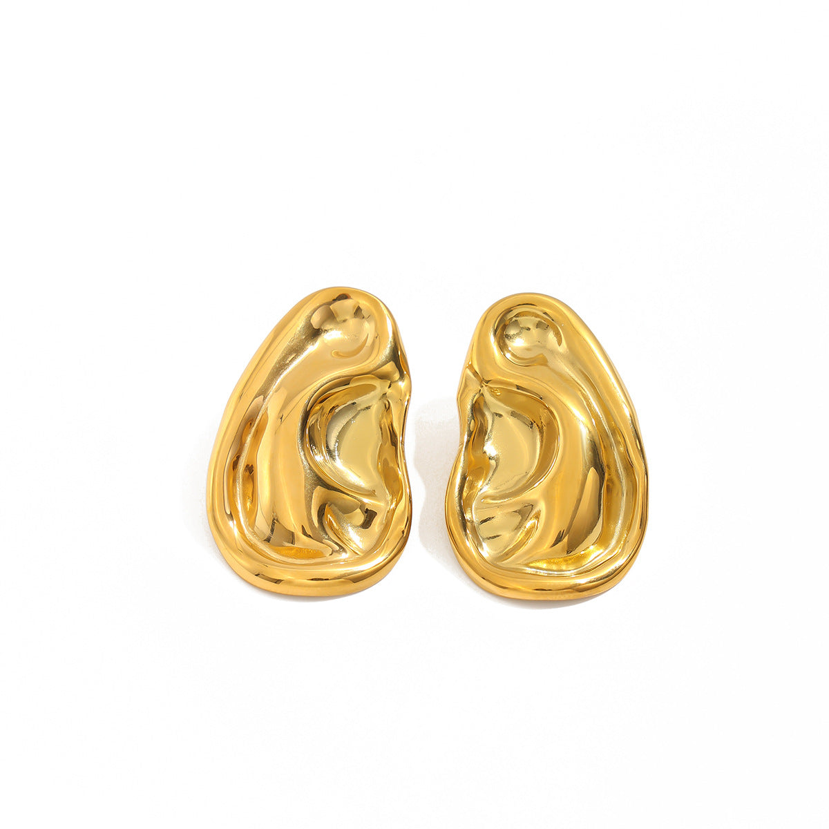 PVD 18K Gold Plated Stainless Steel Ear Shaped Stud Earrings for Women