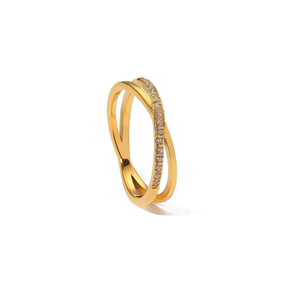 Minimalist Geometric Stainless Steel Ring with Micro-Pavé Zirconia, Thin Fashionable Band for Women