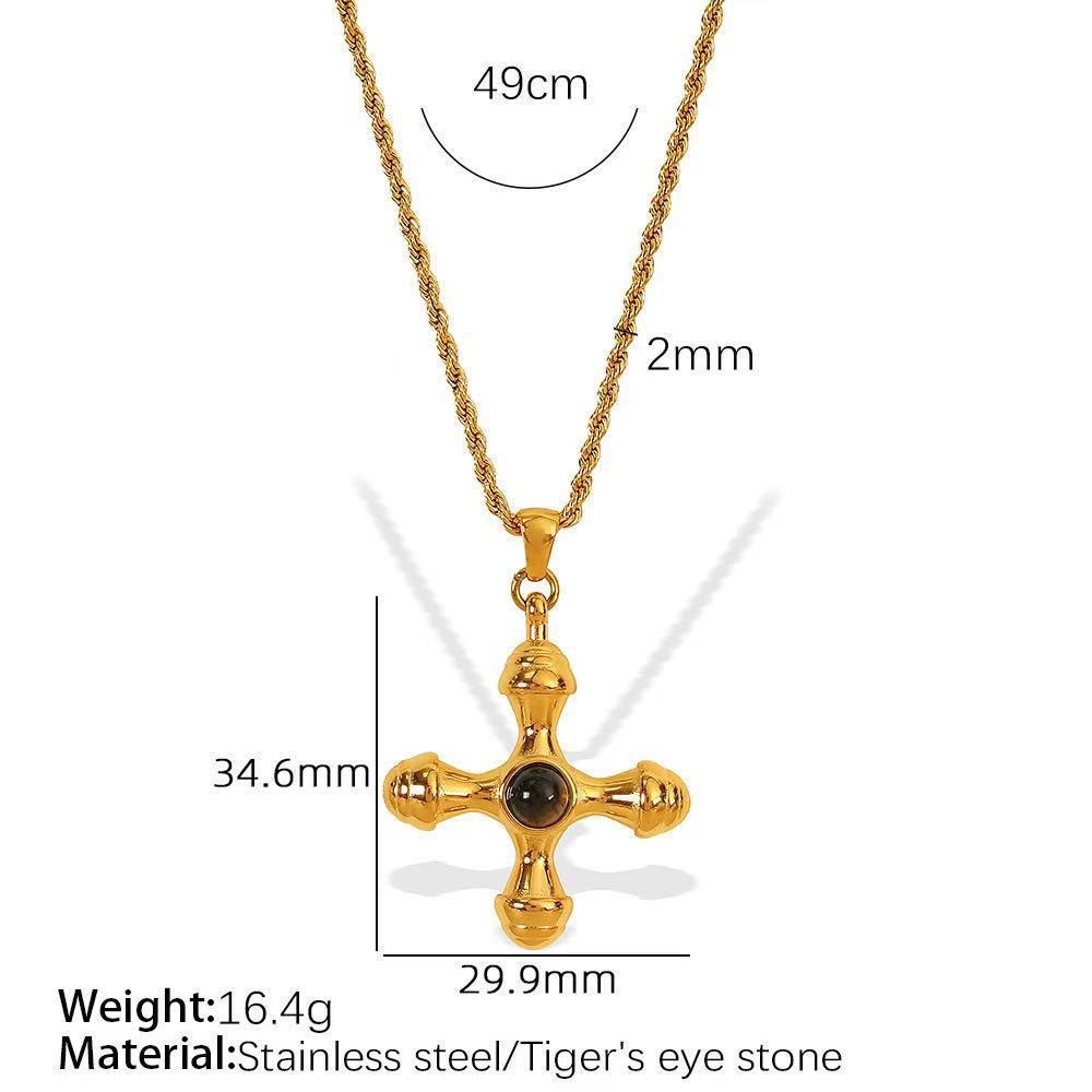 Collana con ciondolo a croce stile vintage in acciaio inossidabile con intarsio in pietra naturale da donna