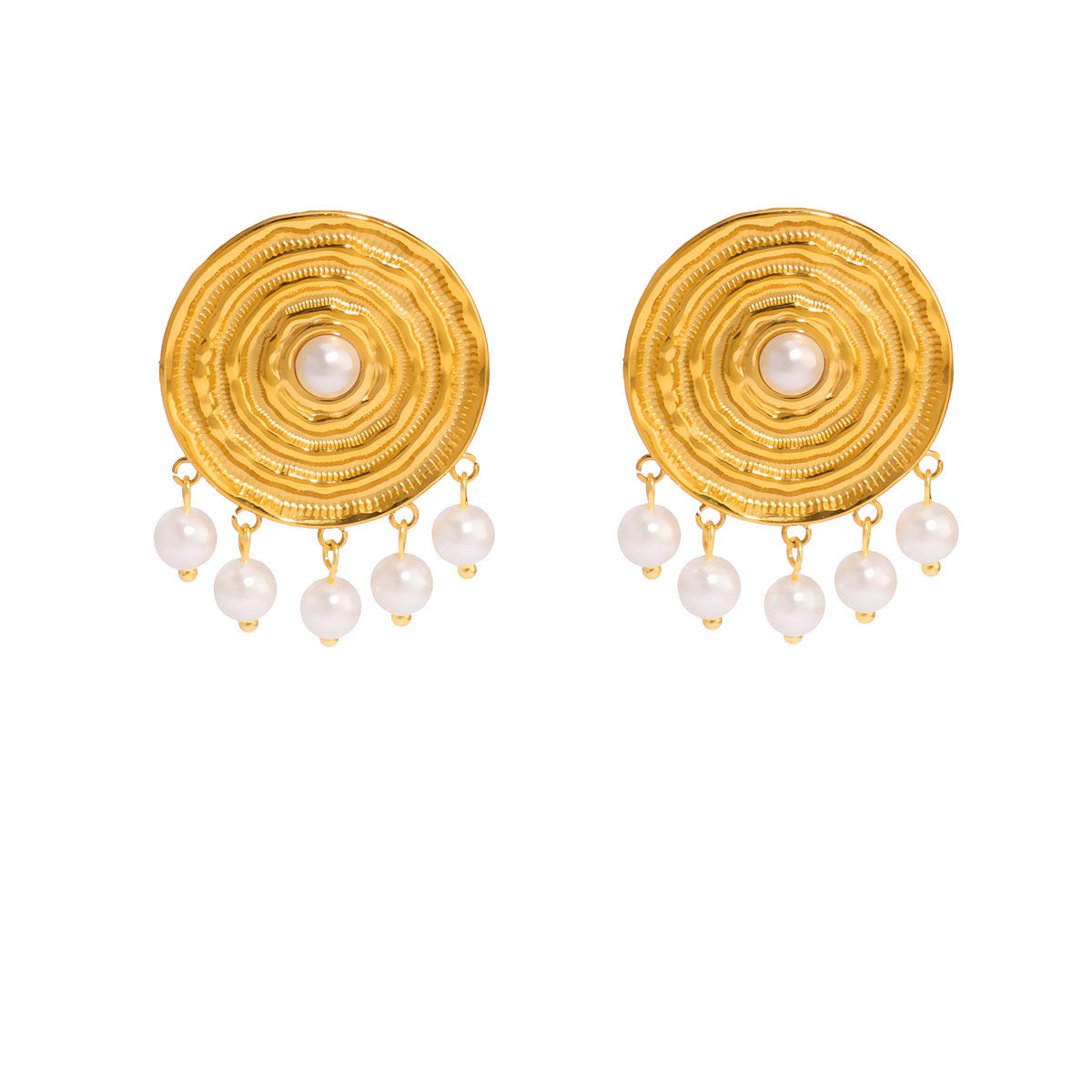 Orecchini a Perno Tondi Minimalisti Francesi Vintage in Acciaio Inossidabile con Perle per Donna con Finitura Placcata Sottovuoto in Oro 18K