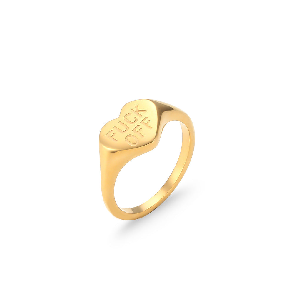 Anillo de letras minimalista de acero inoxidable chapado en oro de 18 quilates para mujer, joyería de moda para viajeros
