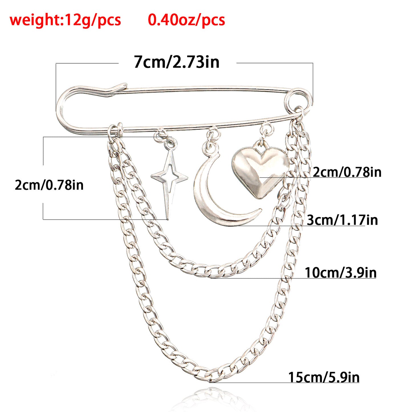 Geometric Heart Crescent Cross Star Brooch for Women Alloy Plated Fashion Statement Pin Accessory