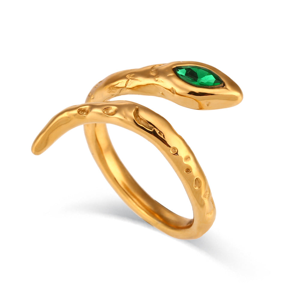 Anello Aperto a Forma di Serpente in Acciaio Inox Dorato con Geometria Minimalista da Donna