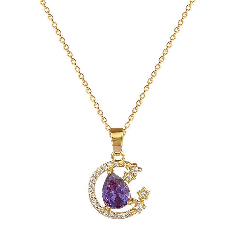 Minimalist Moon-Shaped Pendant Necklace in Titanium Steel with Rhinestone Inlay for Women and Men