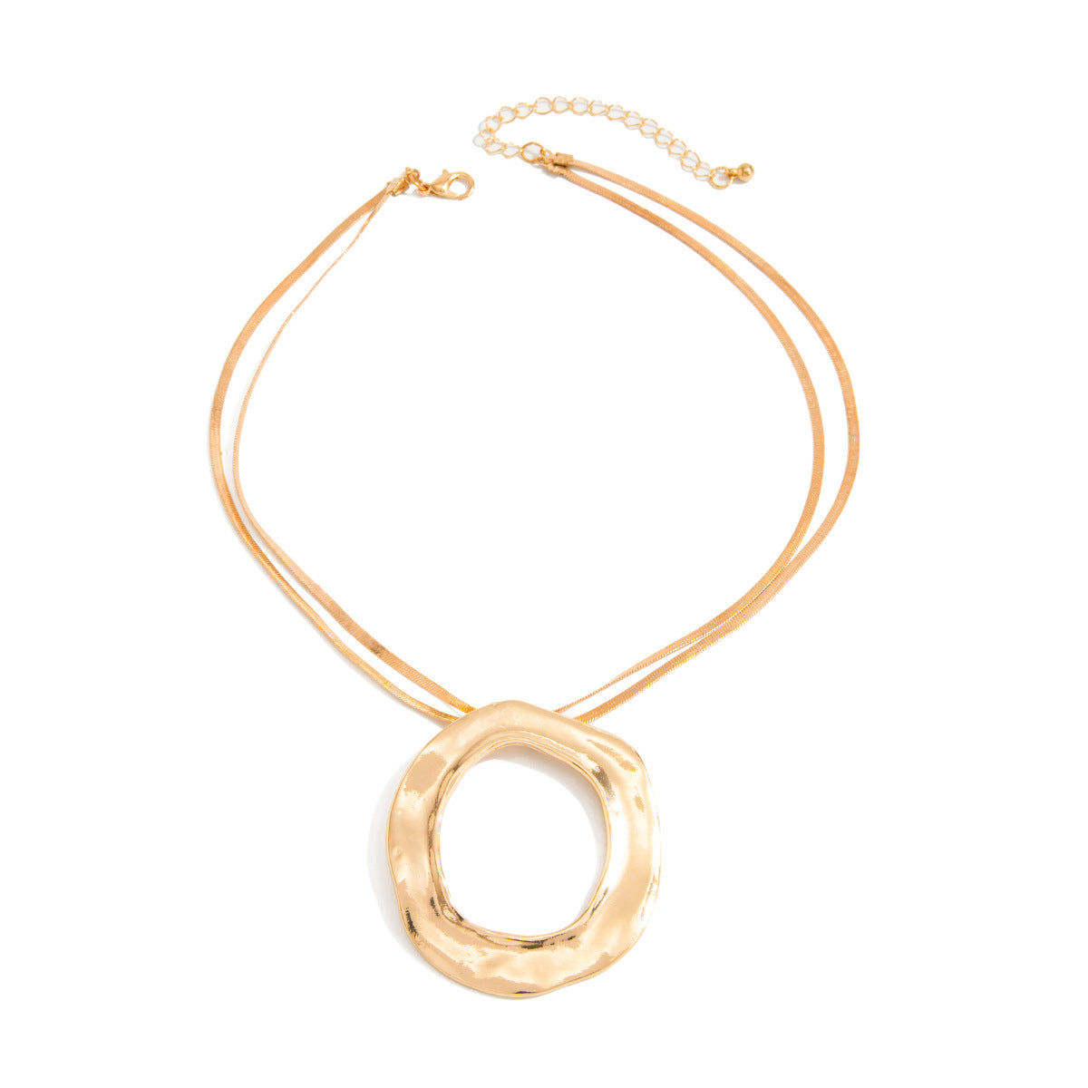 Luxury Minimalist Geometric Round Hollow Pendant Zinc Alloy Plated Snake Chain Necklace for Women