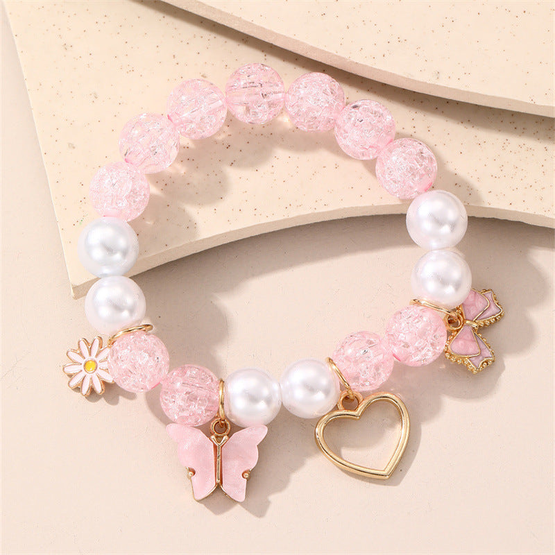 Bracciale Minimalista con Cuore e Farfalla in Perline di Vetro per Bambini con Accenti Floreali Colorati