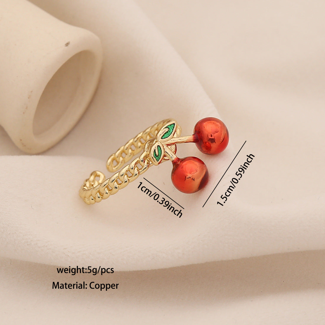 Simpatico Anello a Forma di Fragola in Rame con Finitura Smaltata da Donna, Gioielli alla Moda Regolabili a Tema Frutta