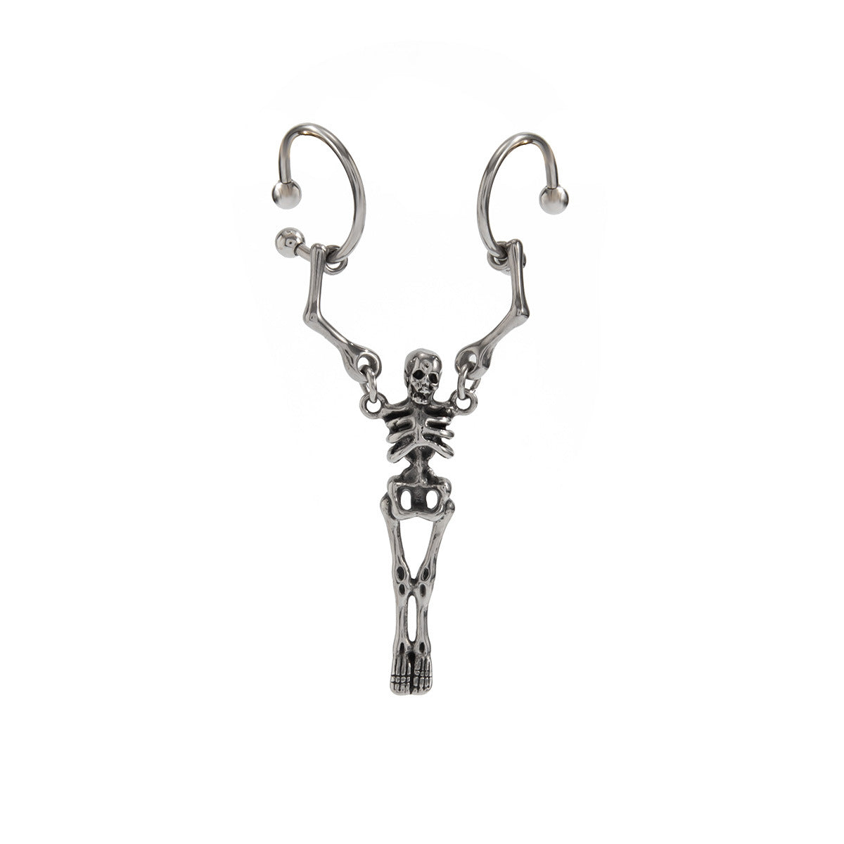 Orecchini per cartilagine da donna a forma di teschio staccabile in stile scuro in acciaio al titanio con design geometrico e a cartone animato di scheletro umano