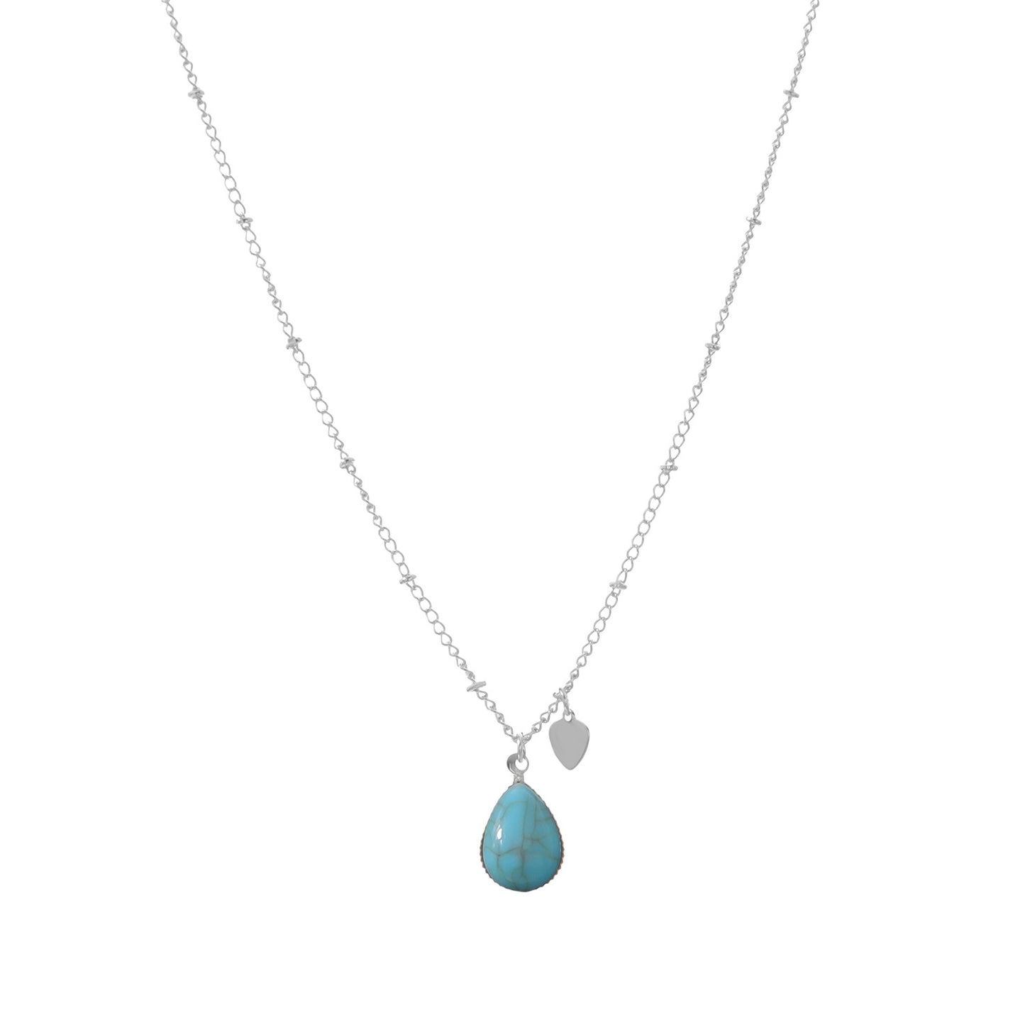 Alloy Heart Pendant Necklace with Simulated Turquoise Inlay