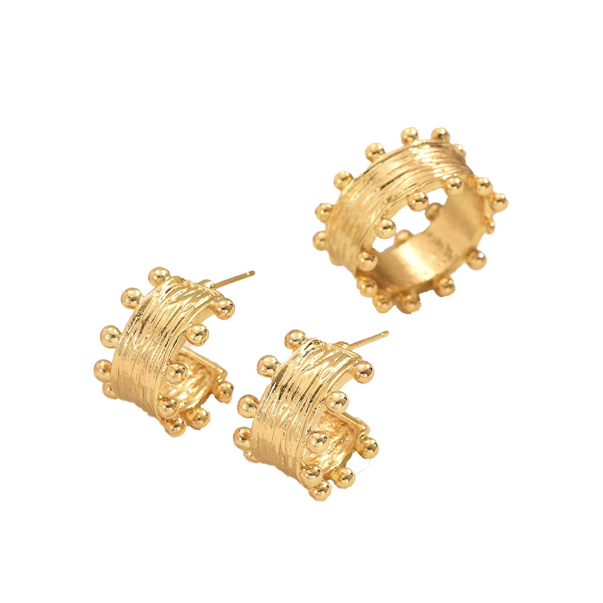 Conjunto de Anillo y Pendientes de Aleación Geométrica Minimalista para Mujer con Acabado Chapado y Diseño Circular Ovalado