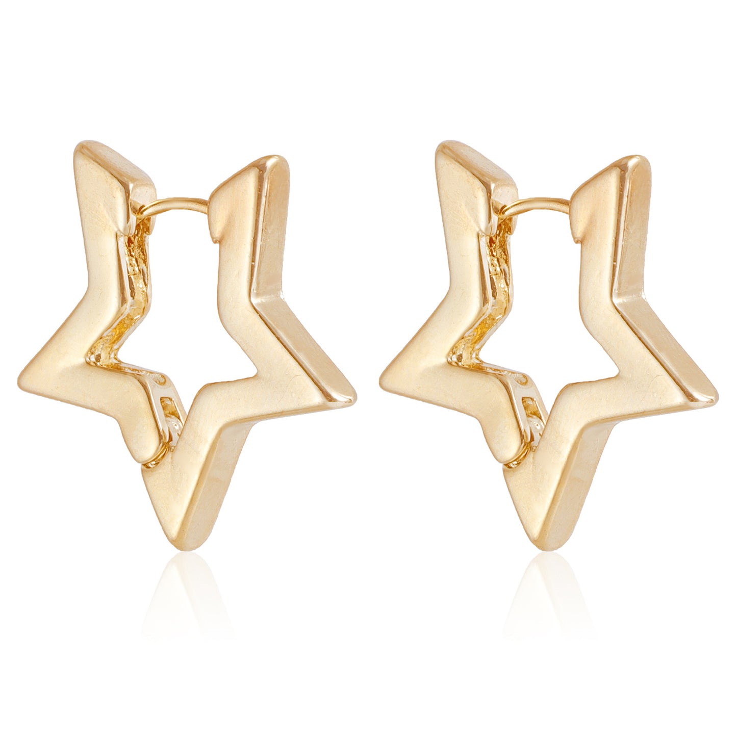 Pendientes minimalistas de aleación con forma de estrella y acabado chapado para mujer. Elegante joyería celestial de tonos fríos.