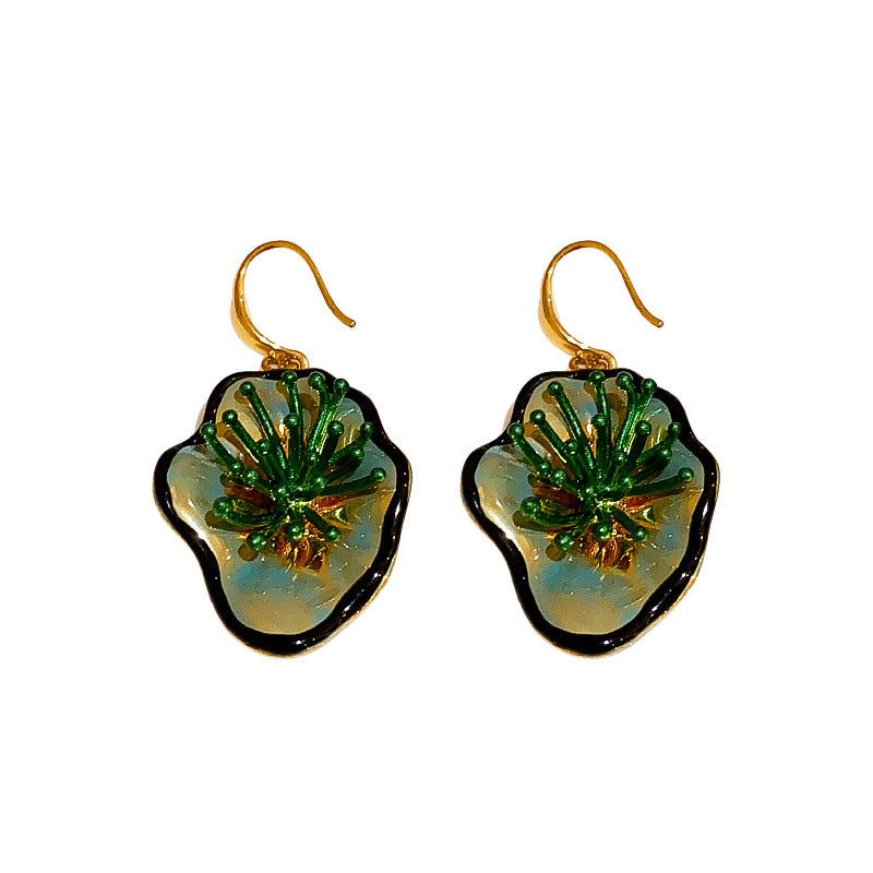 Orecchini da donna geometrici a fiore irregolare in stile vintage, in rame con galvanizzazione