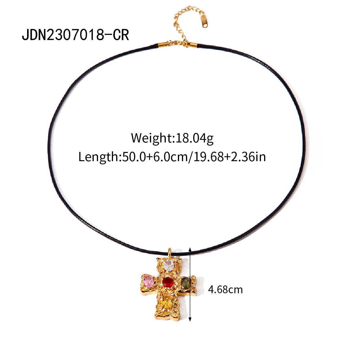 Collana con ciondolo a croce personalizzata in acciaio inossidabile placcato oro 18 carati con strass su cordino cerato, unisex