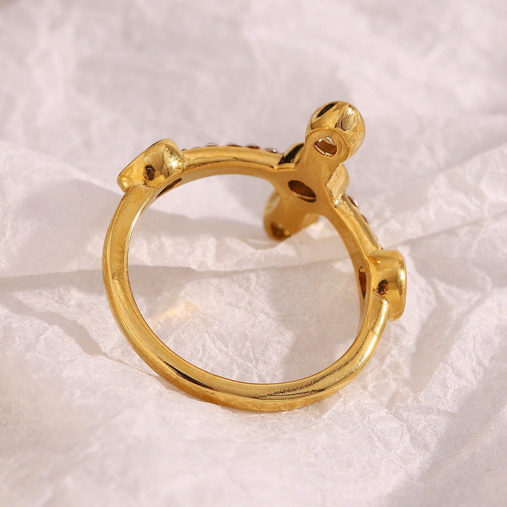 Anello a croce geometrico in stile francese vintage da donna in acciaio inossidabile placcato oro 18 carati