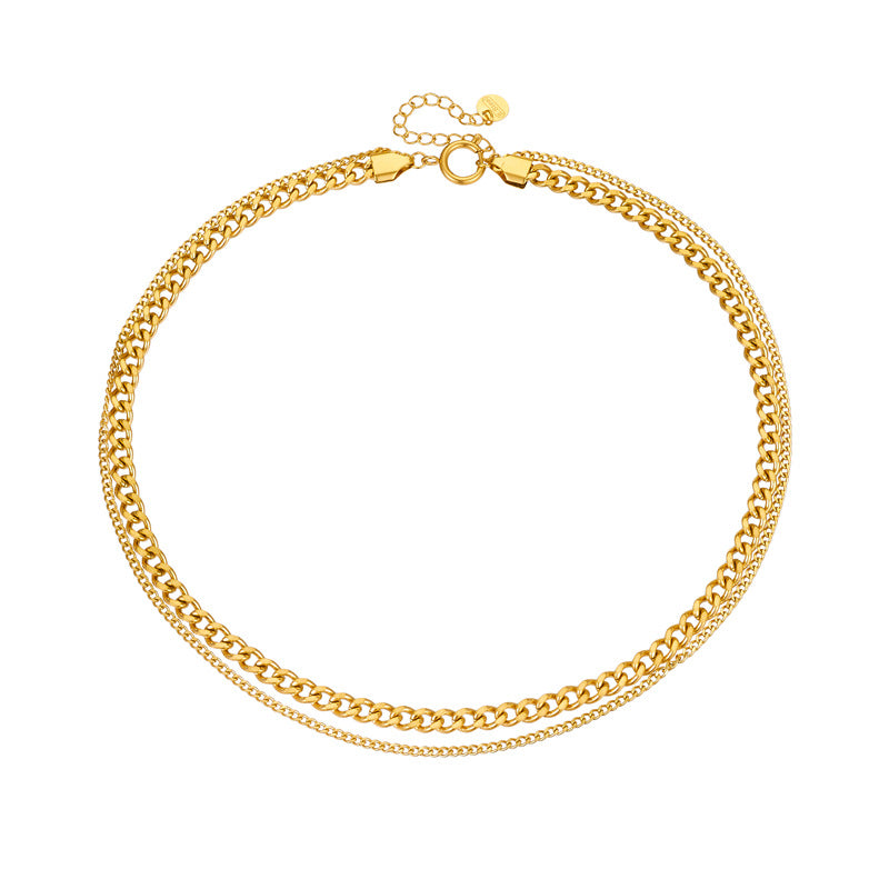 Minimalist Punk Hip Hop Double Layer Titanium Steel Gold Plated Necklace for Women