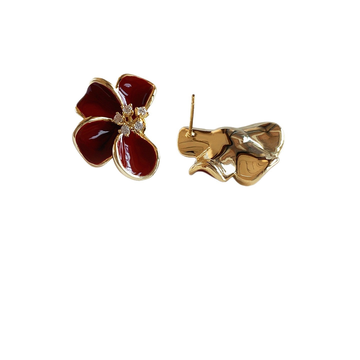Pendientes colgantes de esmalte floral vintage, aretes de cobre bañados en oro de 18 quilates para mujer
