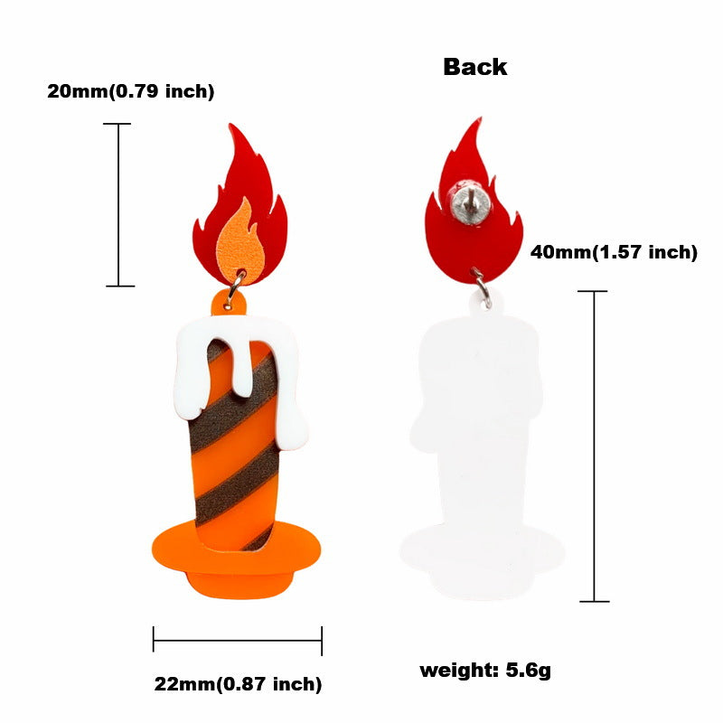 Orecchini acrilici a forma di fiamma di Halloween con motivo a candela da donna, dal design geometrico retrò e audace