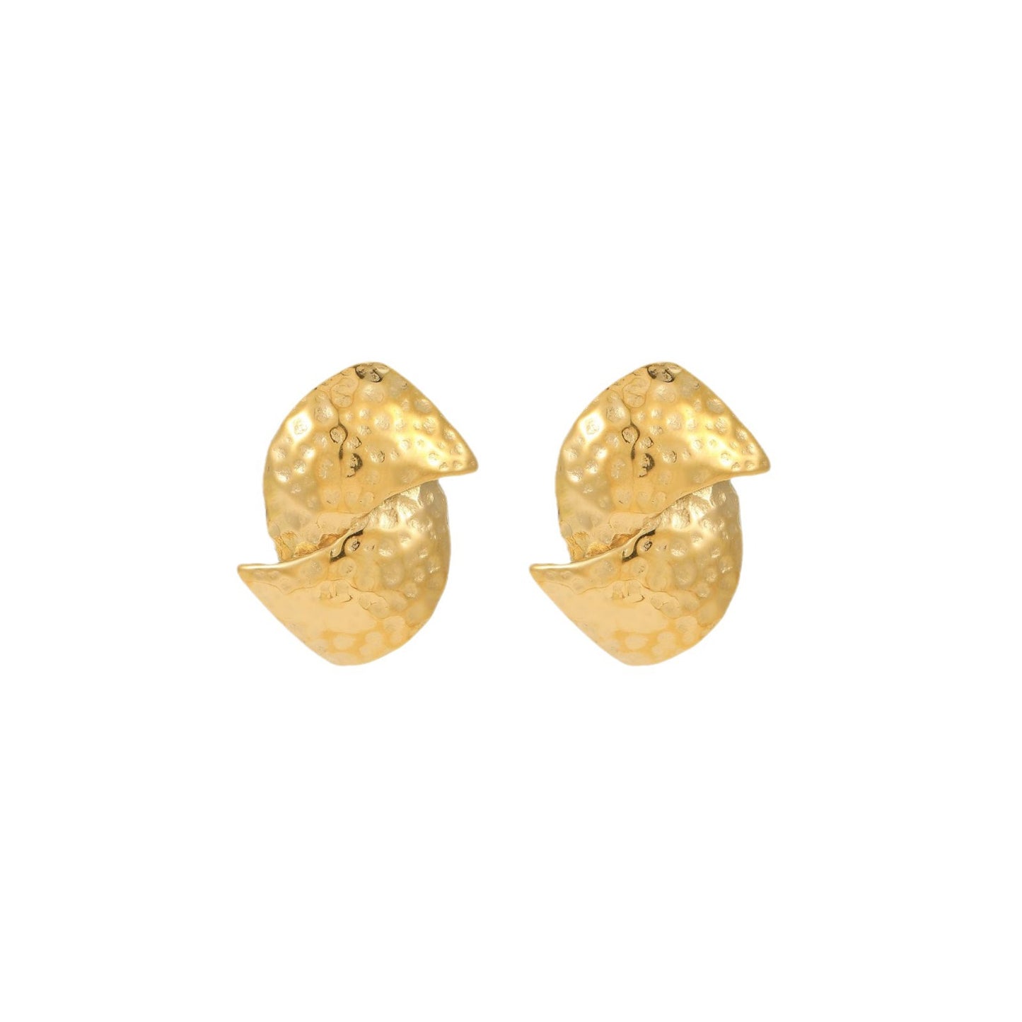 Pendientes de Tuerca de Acero Inoxidable con Textura Martillada Geométrica de Moda para Mujer con Acabado Chapado