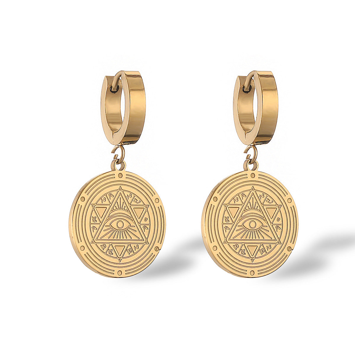 Minimalist Evil Eye Round Geometric Earrings for Women in Titanium Steel with Vintage and Fashion-Forward Design