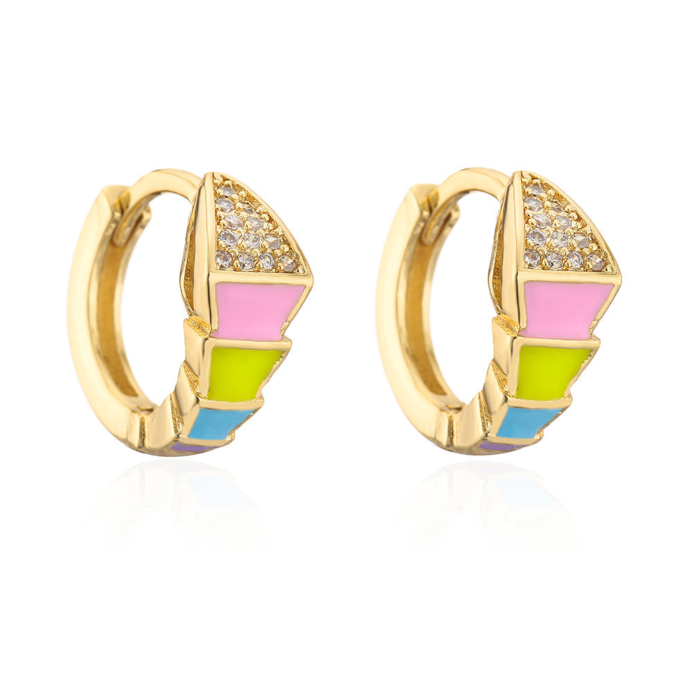 Orecchini geometrici in stile bohémien in rame con placcatura in oro 18 carati e smalto con zirconi