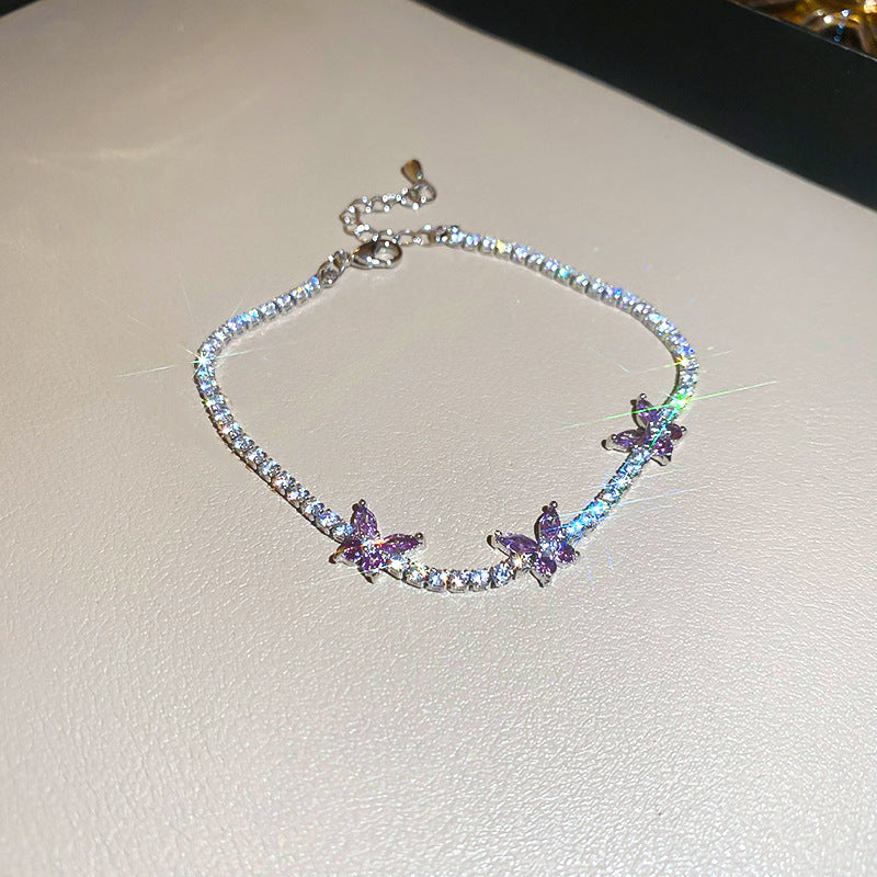 Luxury Floral Bracelet with Zircon Inlay for Women, Elegant Fashion Hand Chain with Butterfly Motif
