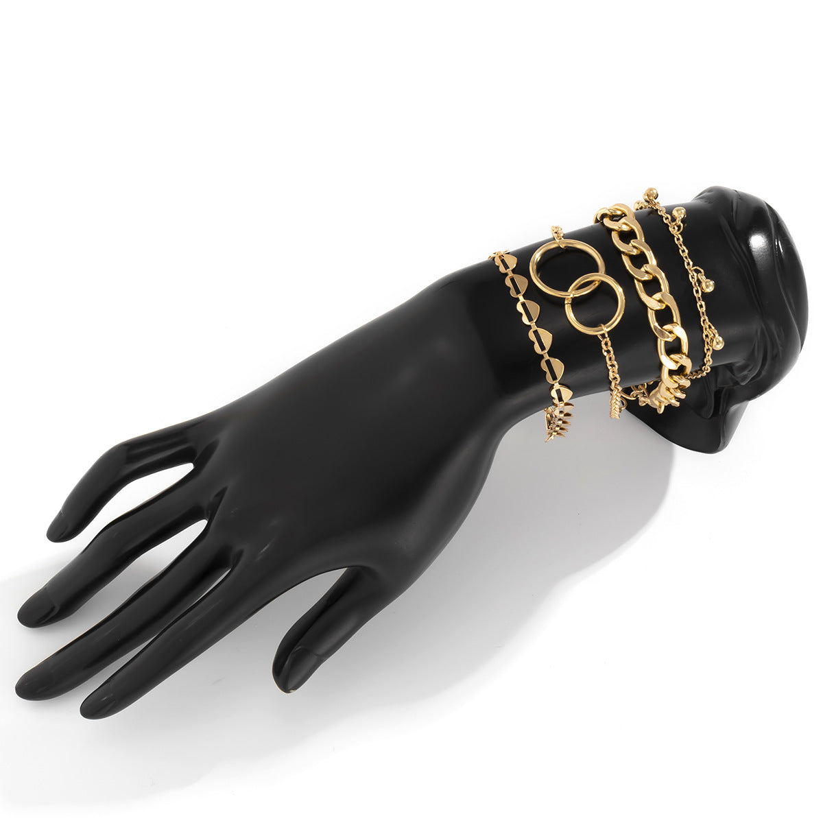 Set di bracciali da donna con ciondolo a cuore vuoto geometrico minimalista e nappe con catena in metallo placcato