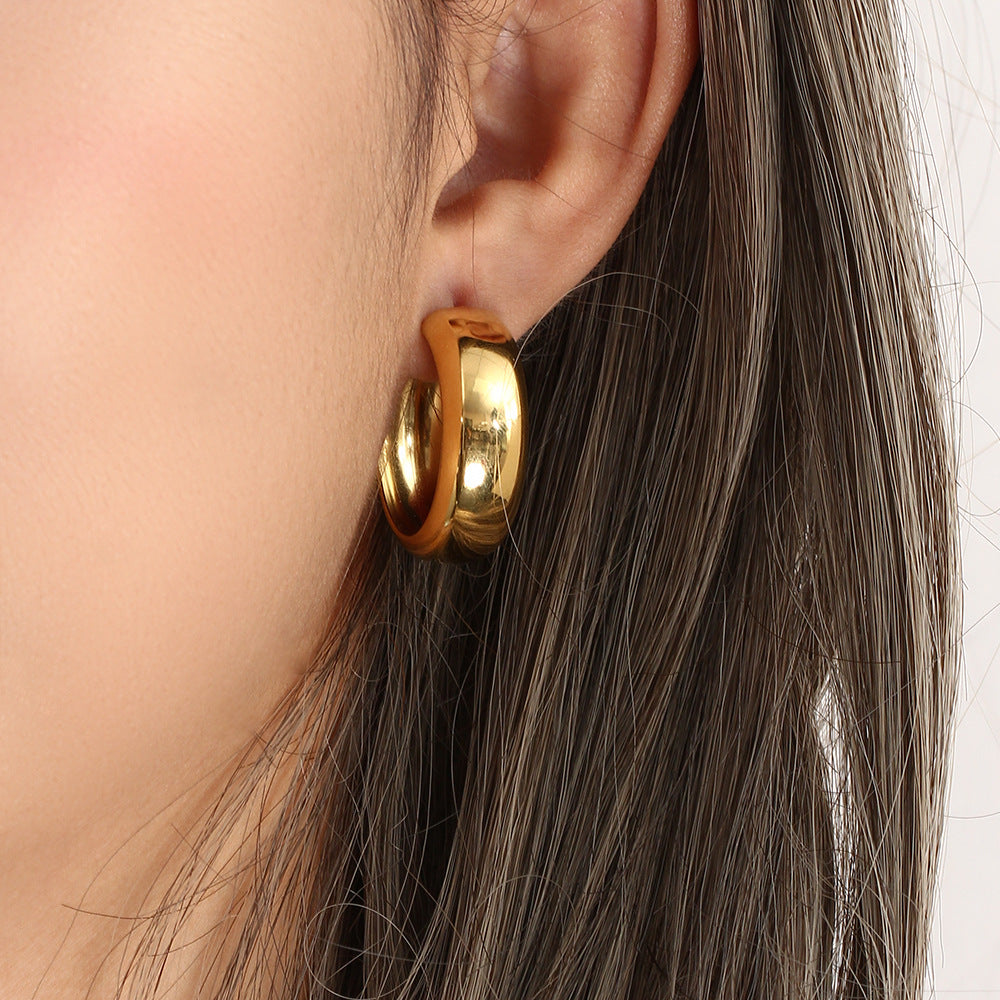 Orecchini a Cerchio Rotondi Geometrici Minimalisti di Moda in Acciaio Inossidabile Placcato Oro 18K da Donna
