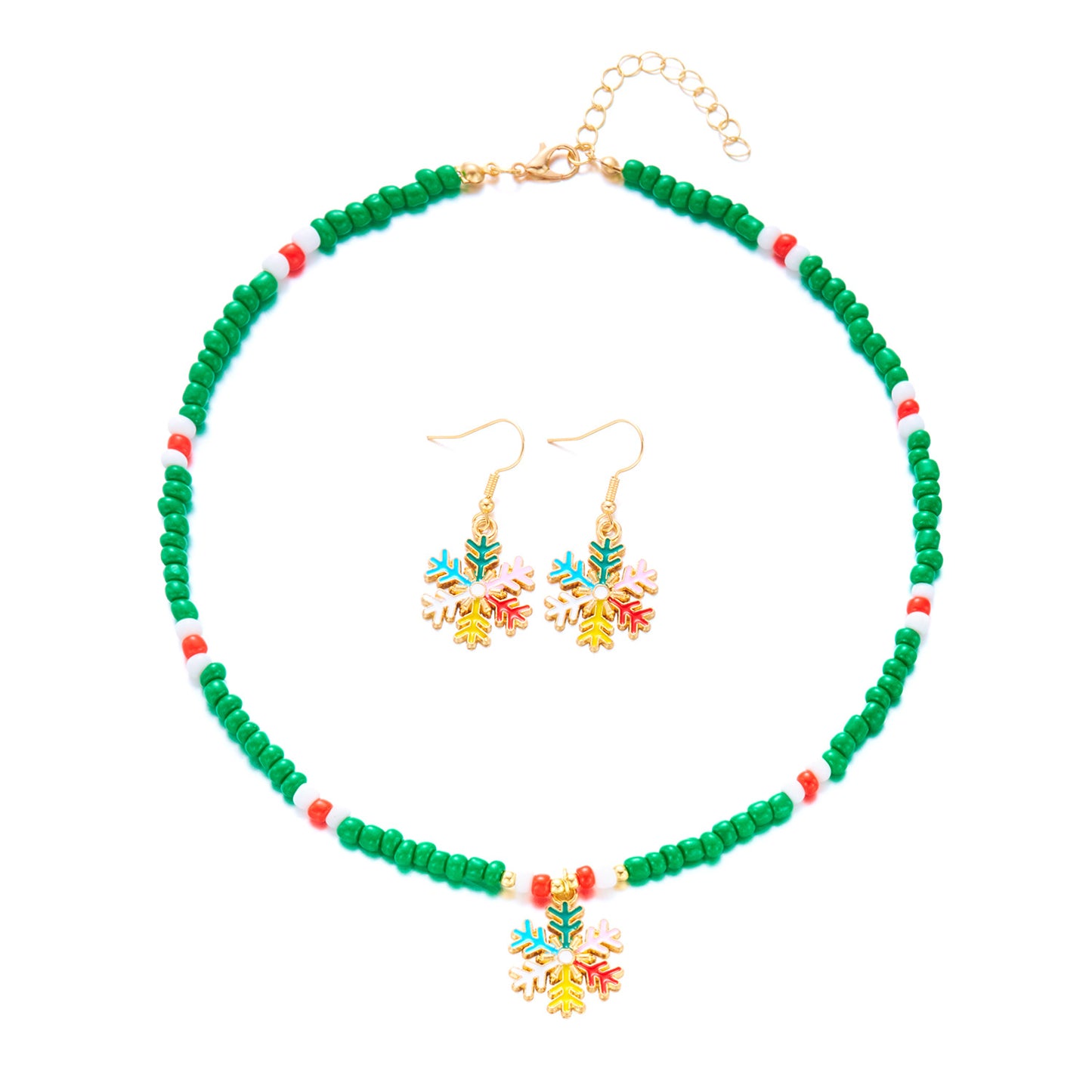 Set di Collana e Orecchini con Ciondoli ad Albero di Natale e Fiocco di Neve, Finitura Smaltata in Lega per Donna