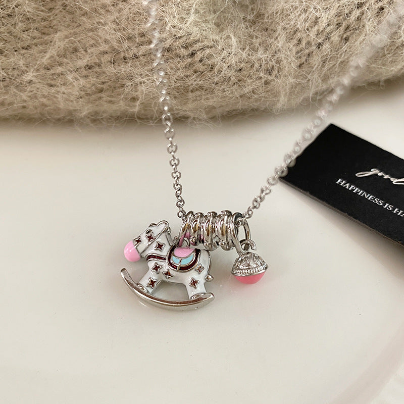 Casual Drip Oil Plated Titanium Steel Animal Carousel Necklace for Unisex